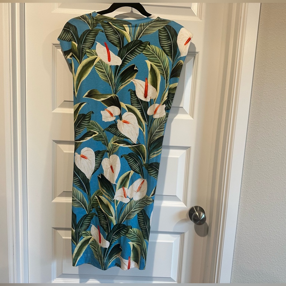 Farm Rio Anthurium Garden Blue Mini T-Shirt Dress - NWT - Picture 6 of 9